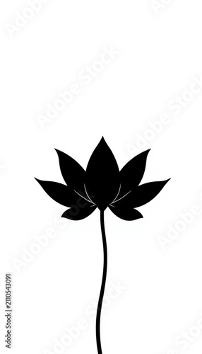 A delicate black lotus flower silhouette on a white background, balance, ||black lotus