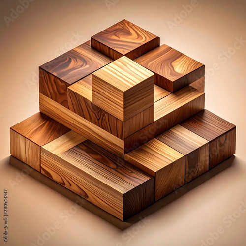 Wooden puzzle blocks in pyramid shape.