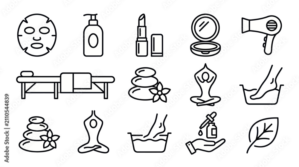 Fototapeta premium Beauty spa wellness and relaxation line icons.