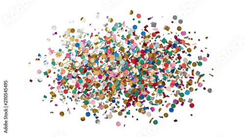 Colorful confetti pieces scattered on white background for celebration decoration transparent background