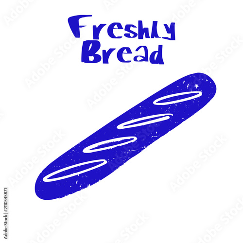 Minimalist hand drawn doodle print design with vintage grunge texture, featuring a blue bread icon. Graphic asset for bakery logo, cafe wall art, menu card, packaging, and sign board.