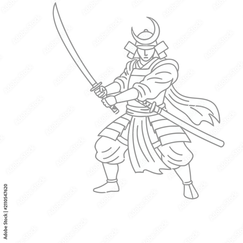 Fototapeta premium Samurai warrior with sword in fighting stance