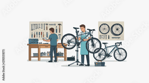 Bike Repair Workshop Scene.