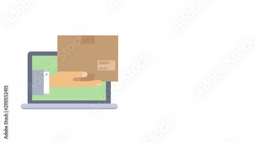 Online delivery service concept with laptop and package box.