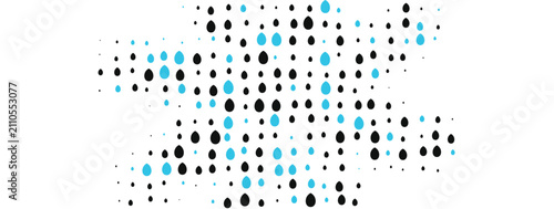 Abstract water drop halftone vector background with sky blue and black teardrop pattern for rain concept