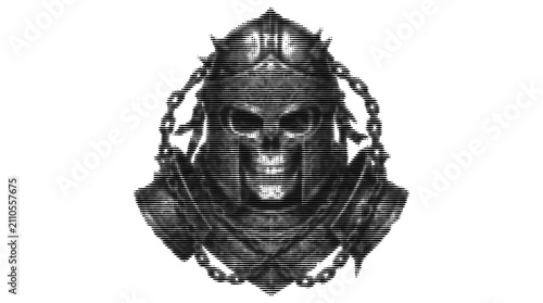 Halftone skull knight helmet dark gothic vector art