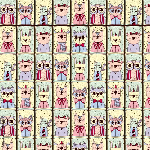 Cute seamless background with forest animals