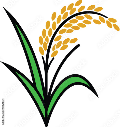 Stylized Rice Plant Illustration with Golden Grain Heads.