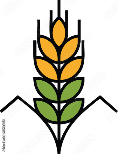 Stylized Wheat Flower Illustration with Green and Gold Colors.