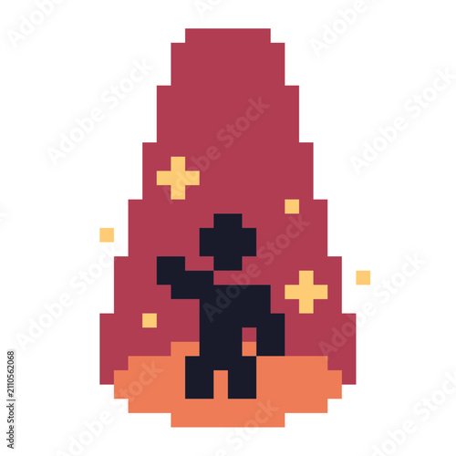 Silhouette of People under the Spotlight, Flat Styled Pixel Art Icon, Isolated