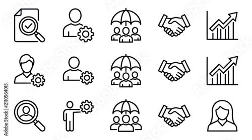 Human resources recruitment and corporate teamwork icons.