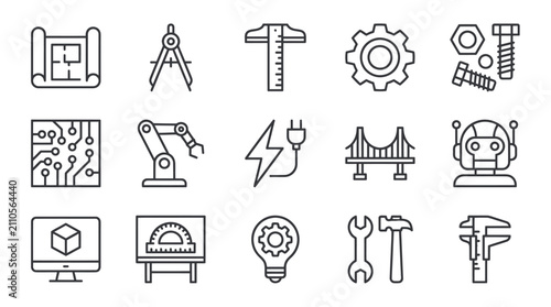 Obraz na płótnie Industrial engineering robotics and advanced technology icons.