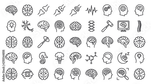 Quadro su tela Human brain and psychology line icons set.