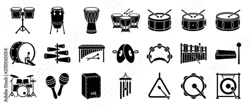 Tableau sur toile Collection of Various Musical Percussion Instruments Icons