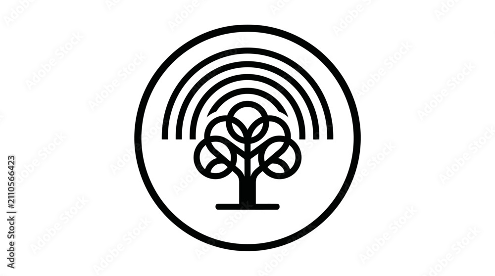 Obraz premium Eco friendly tree icon with concentric arches in a circle