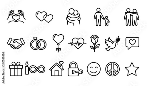 Fotografía Minimal heartfelt love and emotional connection monoline icon collection vector