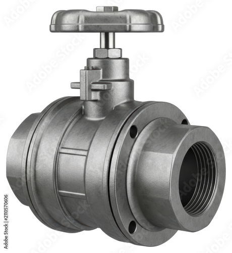 Industrial steel ball valve for plumbing and pipeline control on a transparent backdrop