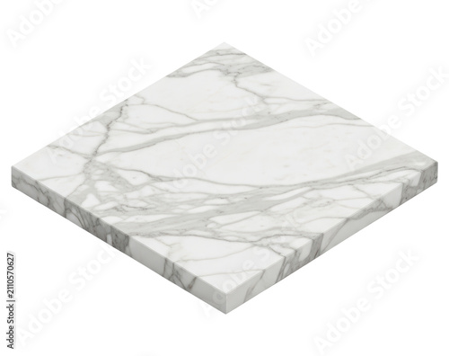 Square white marble slab tile isolated cutout on transparent background