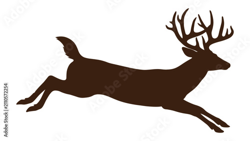 Obraz na plátně Deer silhouette captures a powerful buck in a mid-air jump against a clean background