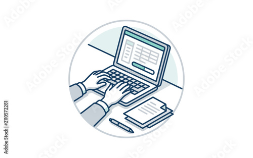 Person Typing on Laptop Vector Illustration
