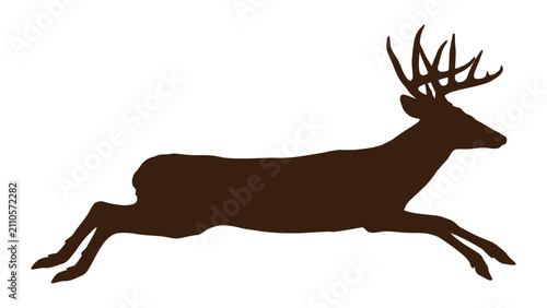 Fotografie Deer silhouette displays a large buck leaping forward with impressive antlers