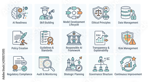 Collection of Business and Technology Icons Representing Various Concepts.