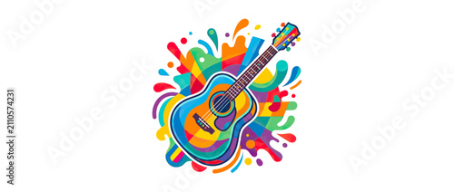 Картината върху платно Colorful Abstract Guitar Art with Splashes
