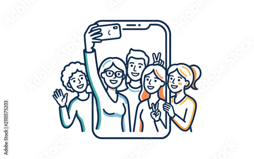 Friends Taking Selfie Vector Illustration