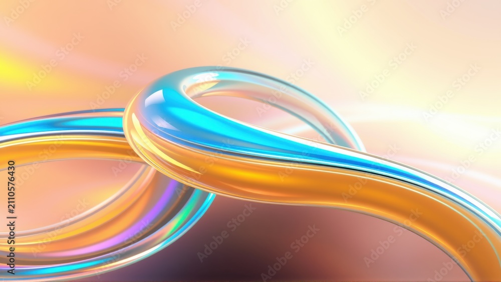 Naklejka premium Abstract fluid shapes, vibrant colors blend. Smooth curves create dynamic composition, light reflects beautifully. Modern design element.