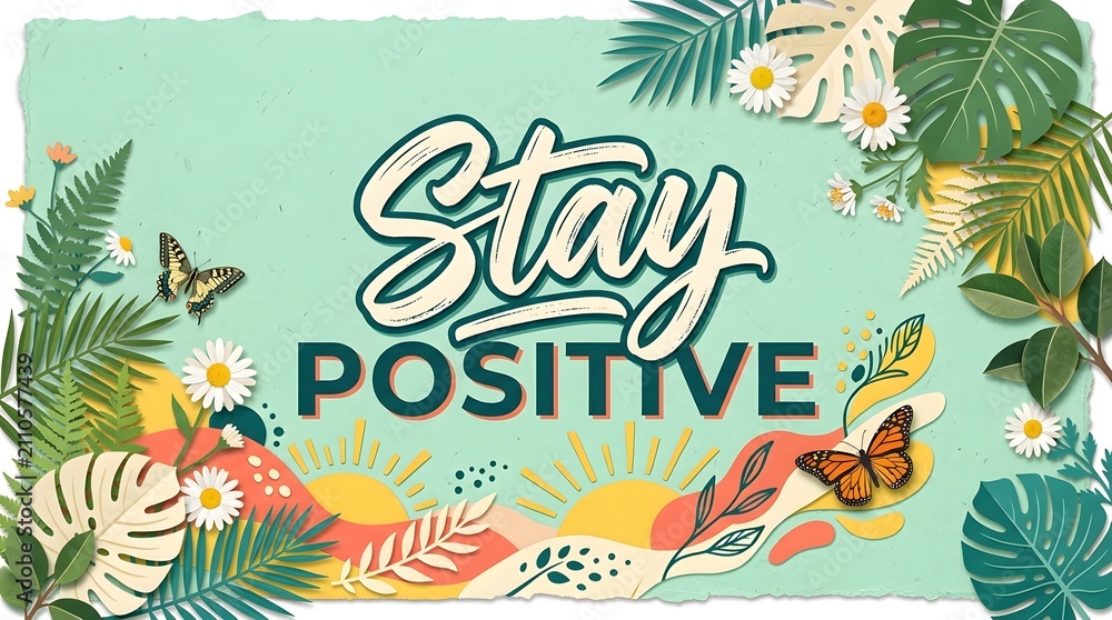 Fototapeta premium Colorful tropical floral design with motivational quote. Bright, cheerful, and inspiring artwork for positive mindset.