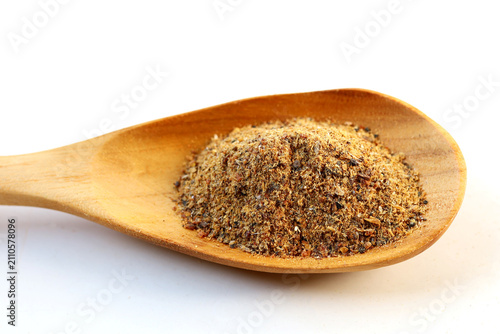 Foto Japanese bonito fish powder on white background.