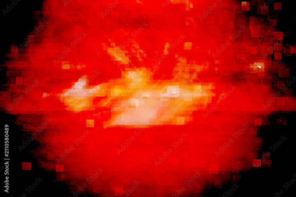 Fototapeta premium Abstract Red Orange Digital Glitch Background with Textured Pixel Blocks