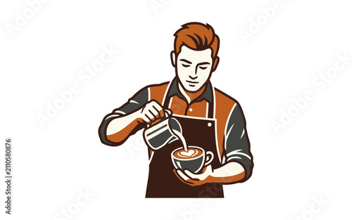 Barista Pouring Latte Art Vector Illustration