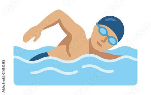 Swimmer in Pool Vector Illustration