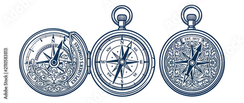 Obraz na plátne Vintage Compasses Collection Illustration