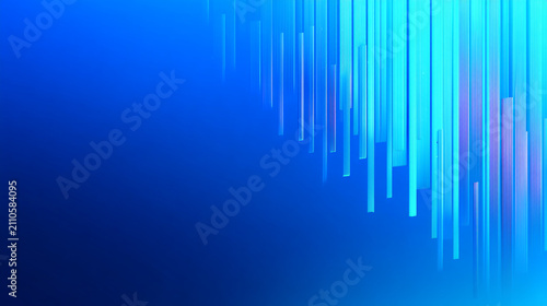 Abstract Falling Cyan Light Rays and Vertical Lines Background for Digital Tech and Business Presentations