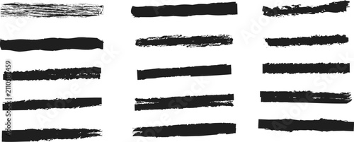 Fotografie Brush strokes, black ink lines, vector abstract set