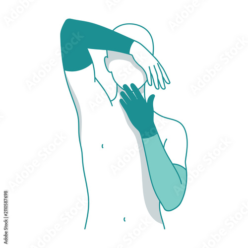Фотография Person Wiping Sweat from Face with Hand in Relief Illustration