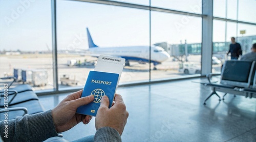 Traveler holding passport and boarding pass