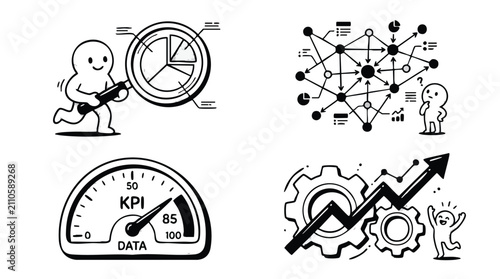 Business Data Analytics and Growth Performance Vector Icons