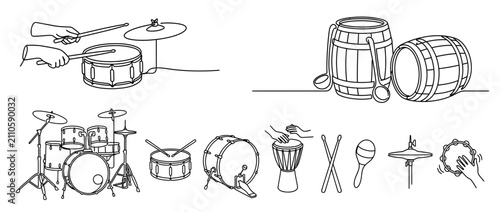 Fotografia Collection of Hand-Drawn Drum Instruments and Percussion
