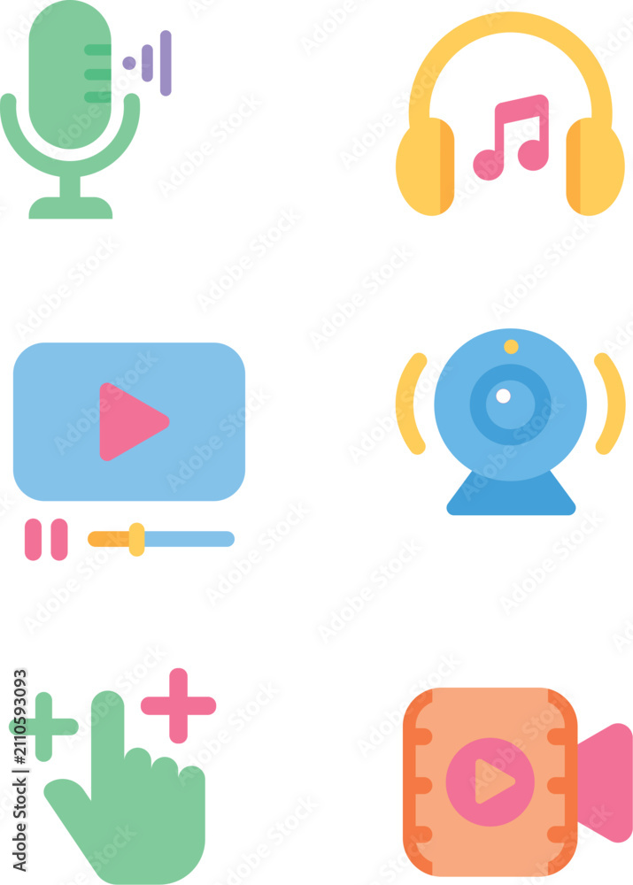 Fototapeta premium Flat Multimedia and Entertainment UI Vector Icon Pack
