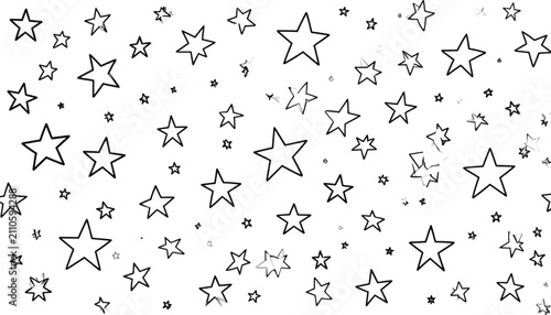 Whimsical hand-drawn star pattern on white background, simple outline design, playful and abstract, perfect for backgrounds and graphics