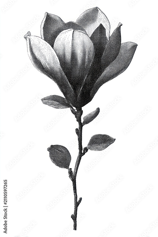 Obraz premium Vintage black and white magnolia flower illustration on white