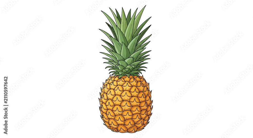 Fototapeta premium Yellow pineapple with green spiky leaves on transparent background