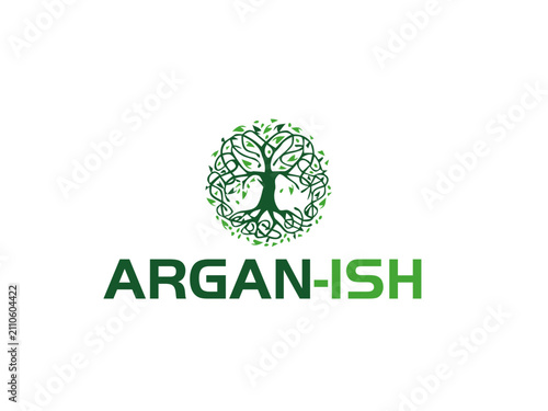 Argan tree with foliage green vector illustration on white background