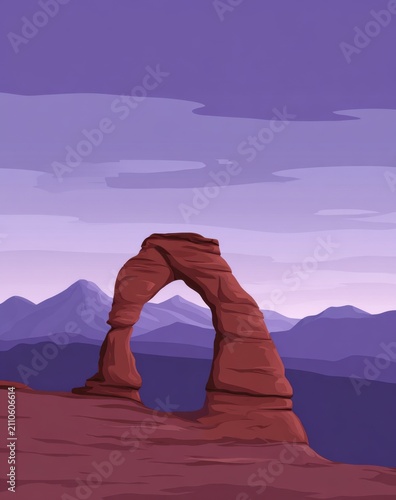 Minimalist Vector Illustration of Delicate Arch in Arches National Park