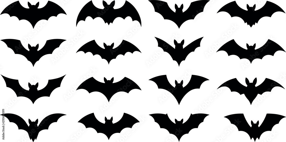 Fototapeta premium Halloween flying bat silhouette collection with spooky vampire bats set for creepy holiday design vector illustration isolated