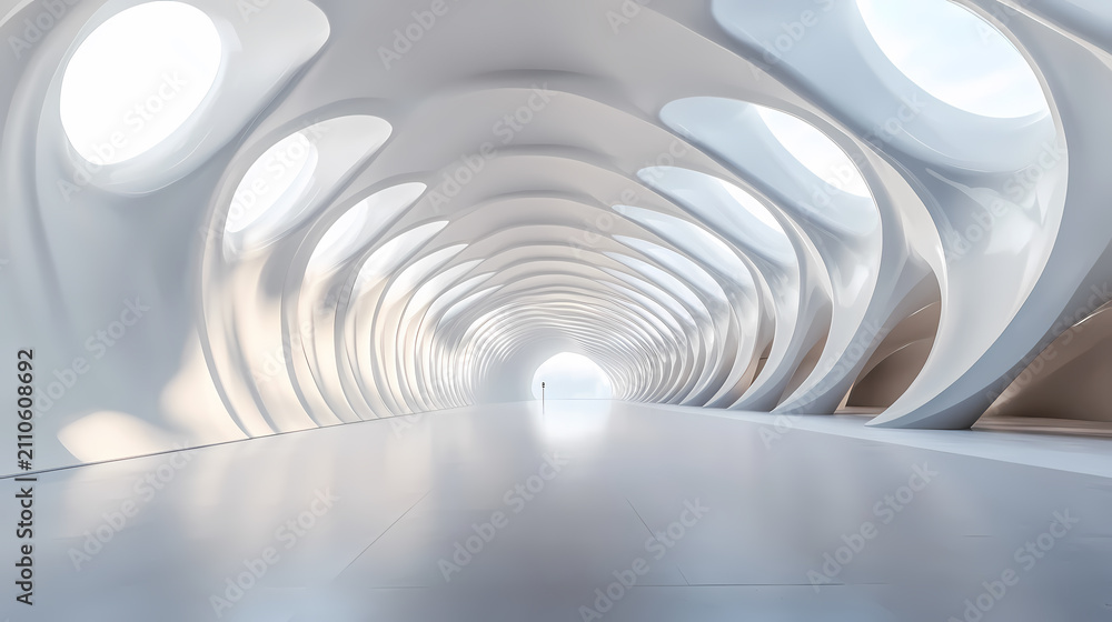 Naklejka premium Abstract Futuristic White Architectural Tunnel