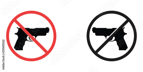 Foto No gun allowed vector icon designs, clear prohibition symbol collection featuring crossed-out firearm signs for restricted areas, public safety, security policies, and warning signage applications